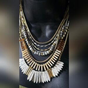 Stella & Dot Gold and Cream Multi-Layer Necklace